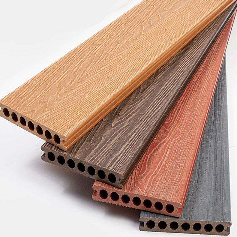 户外露台方孔塑木地板在线压花防滑圆孔共挤生态木塑实心仿木板条