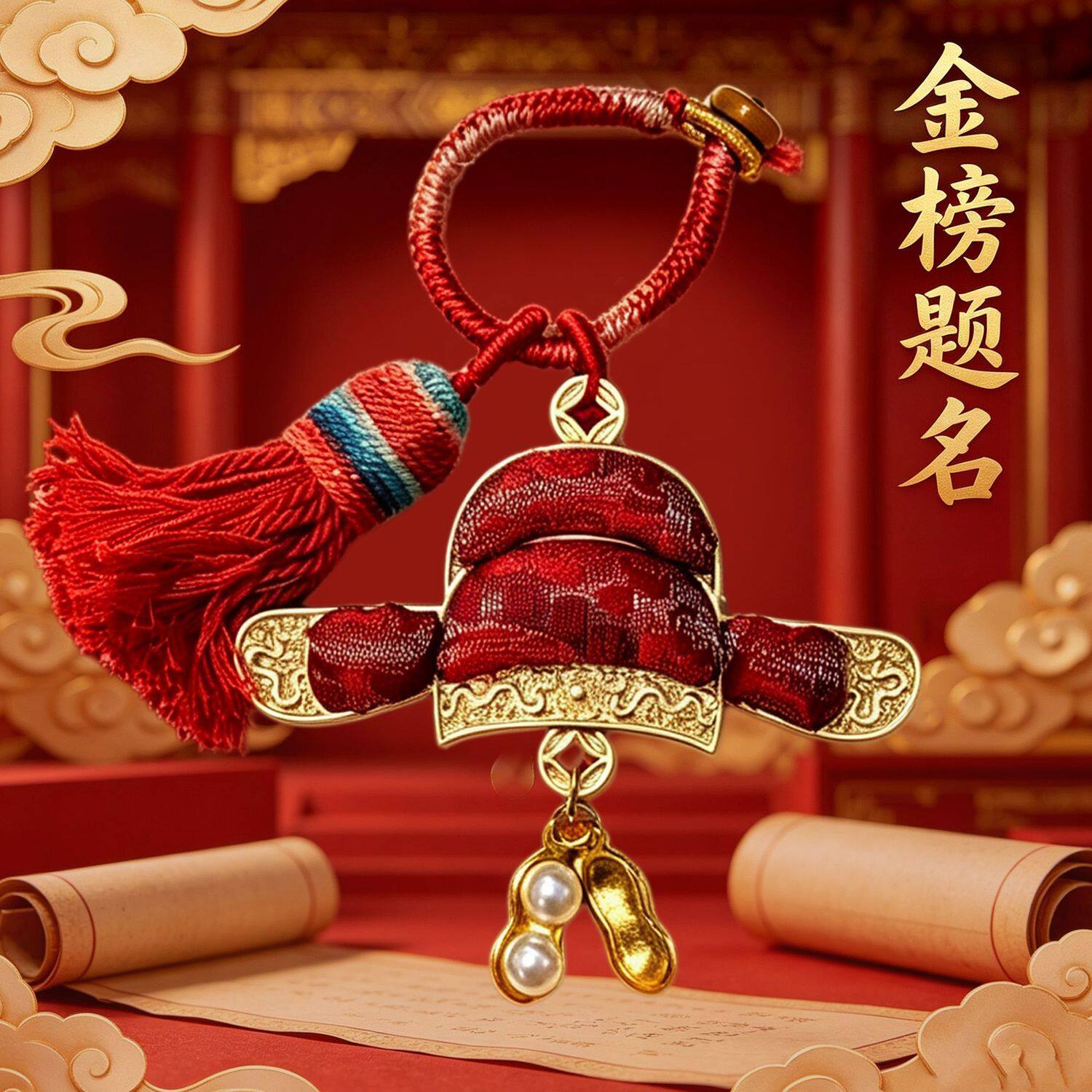 古风状元帽宋锦DIY饰品配件登科帽中高考金榜题名挂件材料包套装