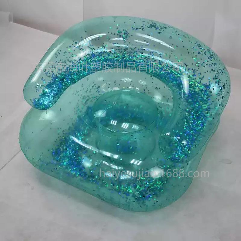 PVC 充气沙发 成人亮片充气沙发懒人沙发床户外折叠躺椅透明凳子