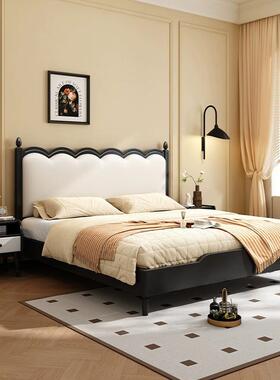 北欧黑色实木床现代简约1.5米1.8复古卧室经济型双人法式复古大床