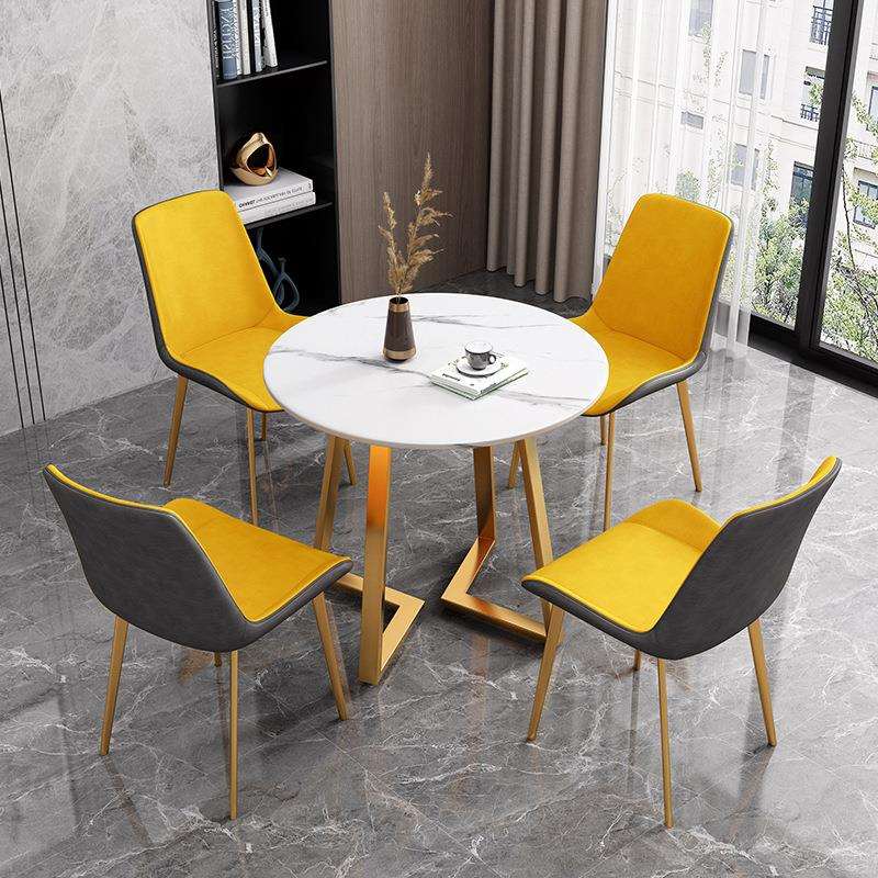 意式轻奢岩板简约休闲洽谈桌椅组合接待会客办公咖啡小圆桌餐桌