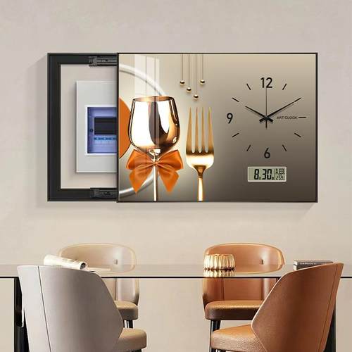 现代轻奢电表箱装饰画带钟表免打孔2024新款电闸盒配电箱遮挡