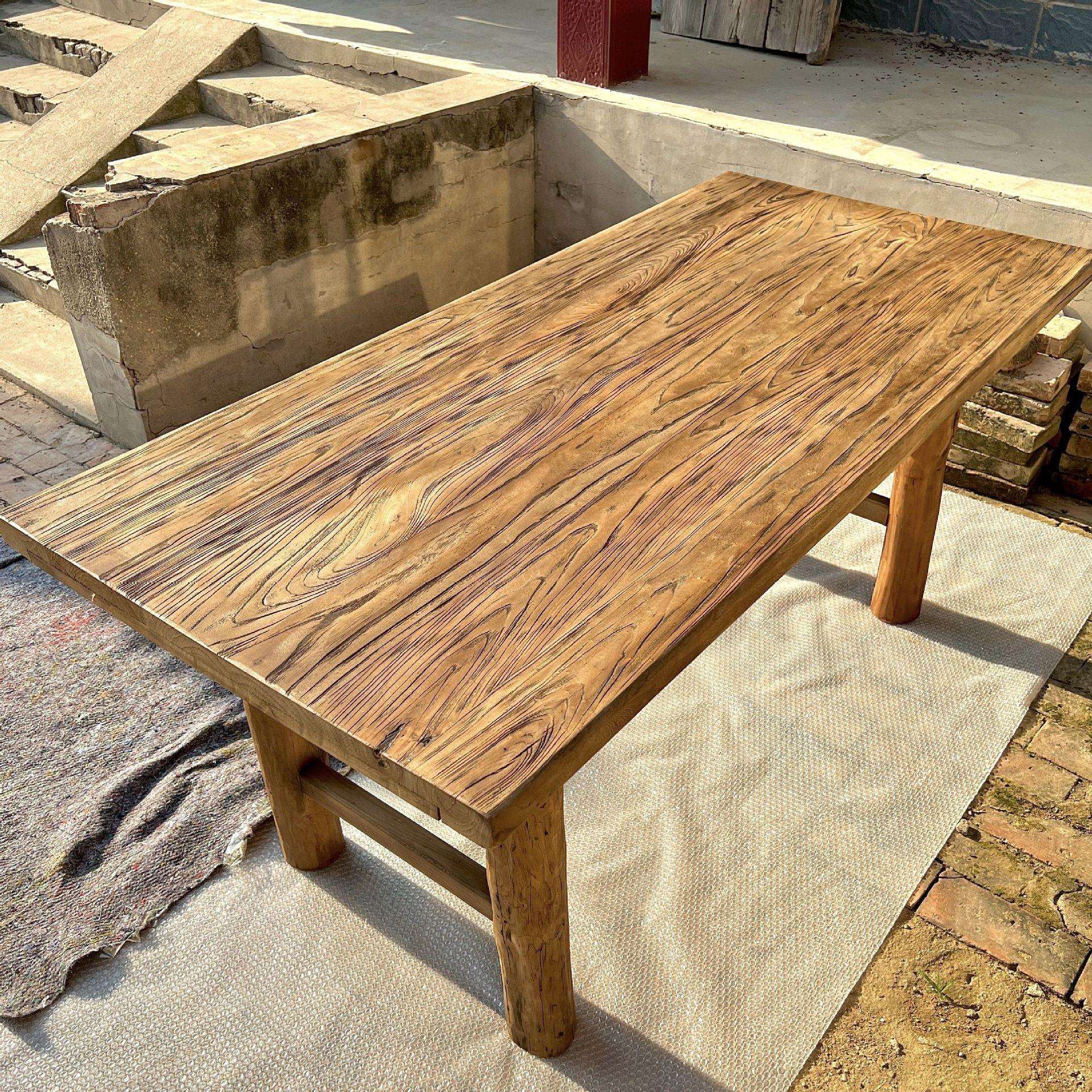 老榆木桌子复古茶桌原木实木桌子吧台长桌书桌餐桌阳台桌民宿