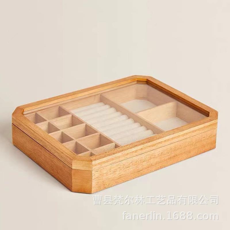 瑕疵品现货透明八角首饰盒翻盖木盒创意珠宝首饰盒木制收纳小木盒