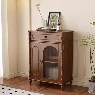 中古风客厅实木收纳储物柜靠墙一体家用厨房餐边柜置物架2025新款