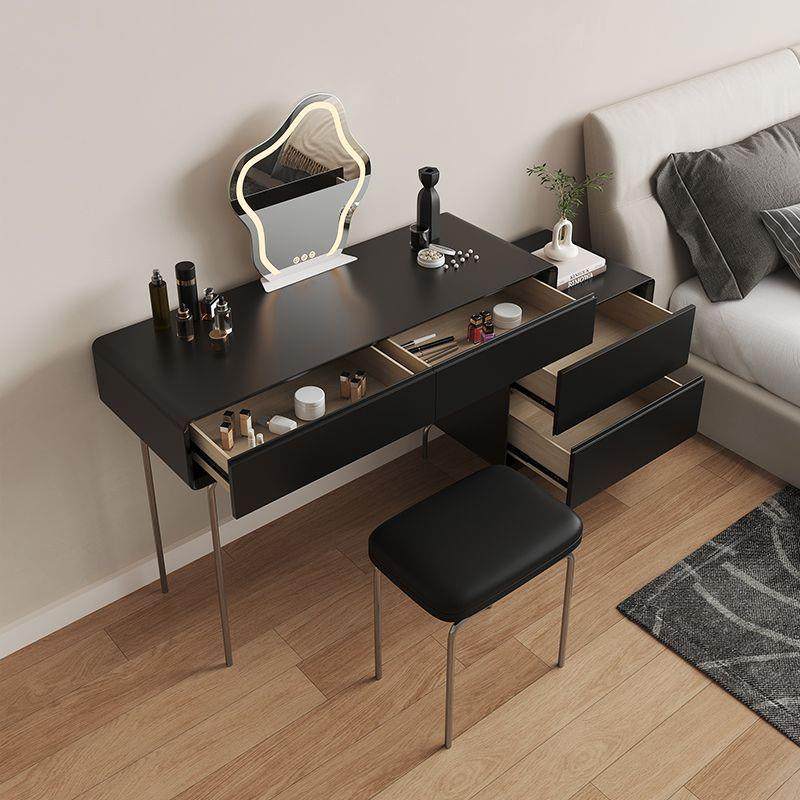 轻奢梳妆台床头柜一体收纳实木意式极简小户型可移动房间黑白色