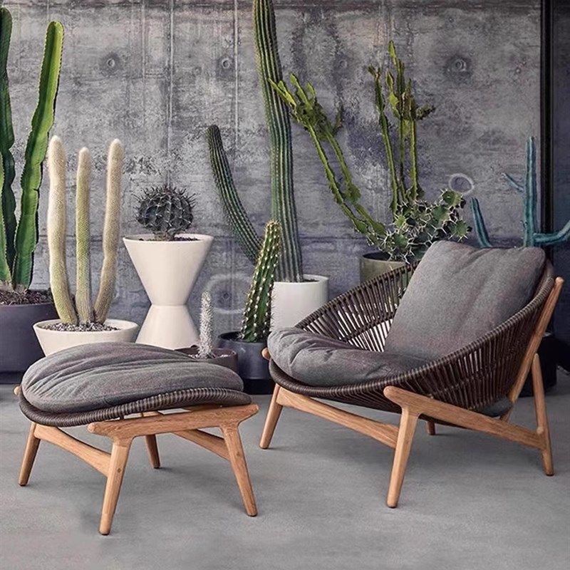 户外休闲藤编沙发露m台阳台茶几组合庭院别墅防水晒柚木懒人椅家