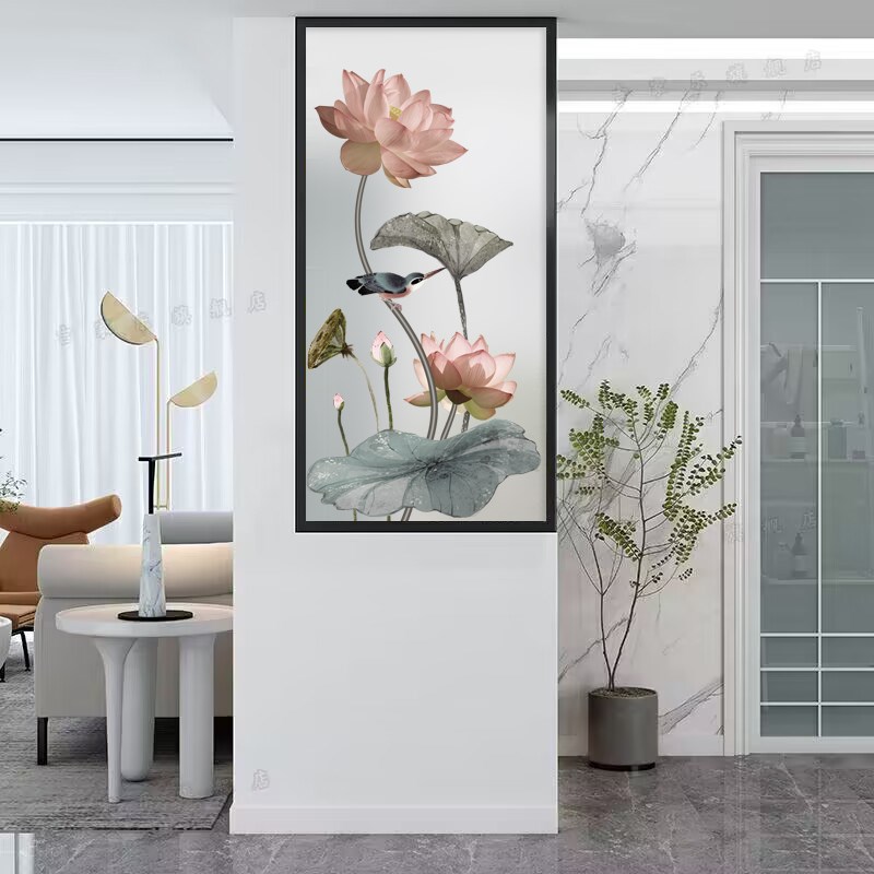 新中式艺术玻璃隔断半墙卫生间客厅2025K玄关高端双面磨砂屏风荷