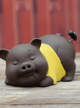 陶瓷紫砂可爱童趣小和q尚家居桌面茶玩摆件苍蝇寓意一定赢车载装