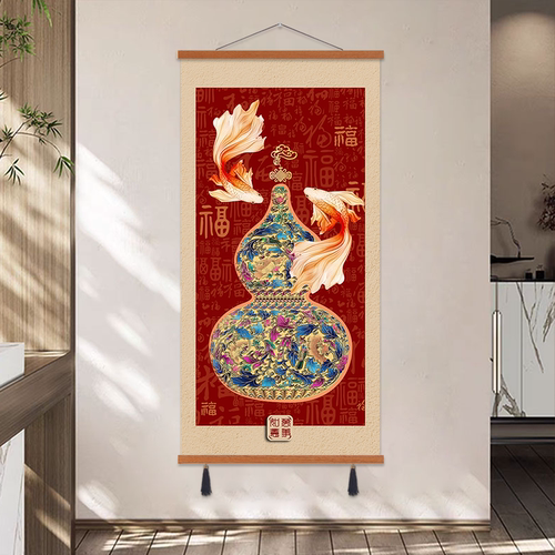 新中式葫芦入户玄关画福禄呈祥客厅沙发背景墙装饰画百福图壁画