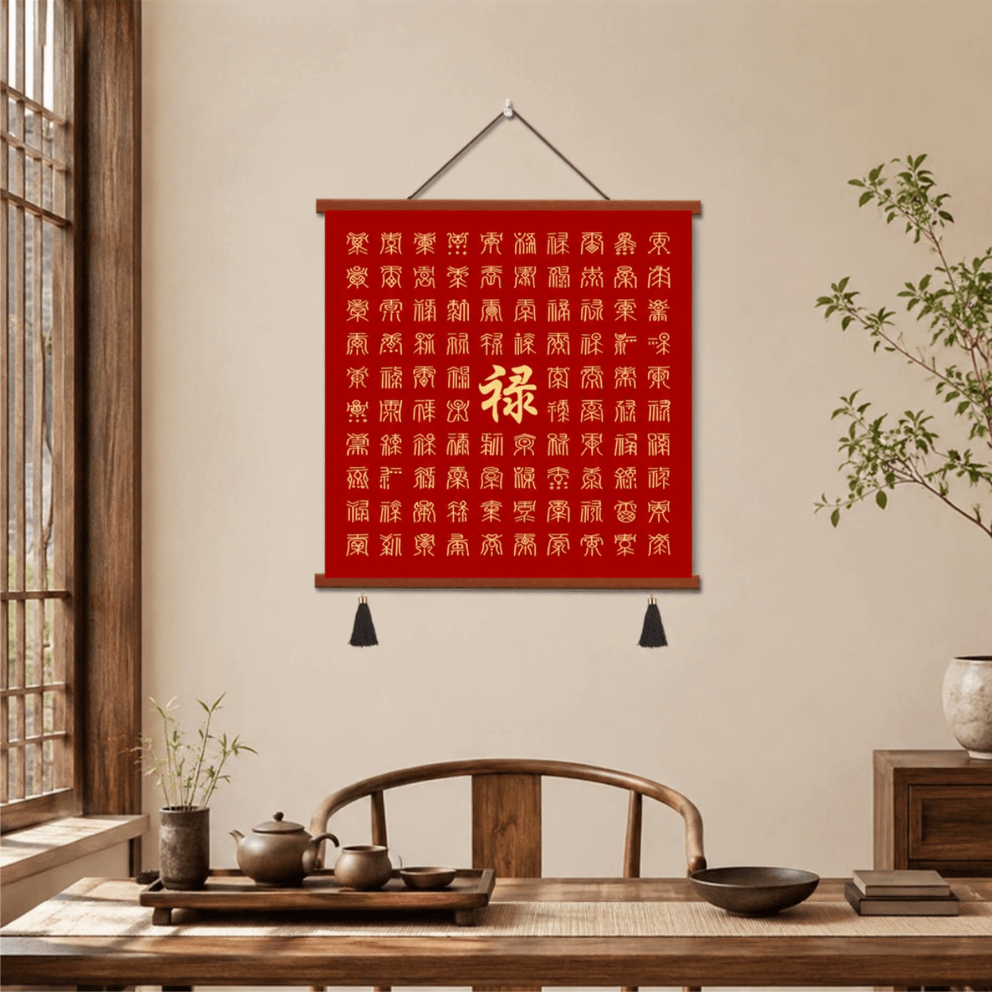 家用新中式百禄图挂画茶室书房墙面装饰画客厅玄关背景墙书法壁画