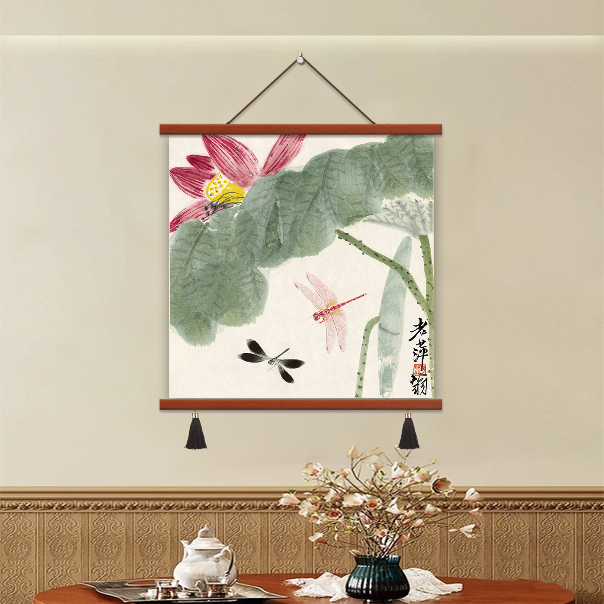 齐白石名作新中式餐厅装饰画新居客厅挂画茶室饭厅花草鸟荷花国画