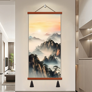 新中式旭日东升玄关装饰画沙发背景墙太阳画挂画日出东方卷轴壁画