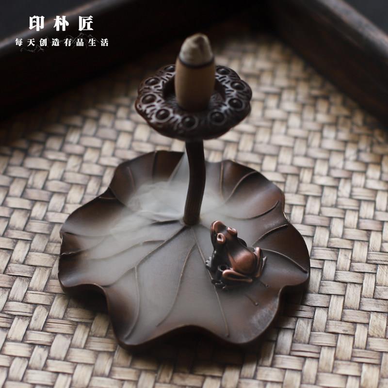 印朴匠仿古倒流香创意摆件下流香檀香沉香线香插托纯黄铜倒流香炉