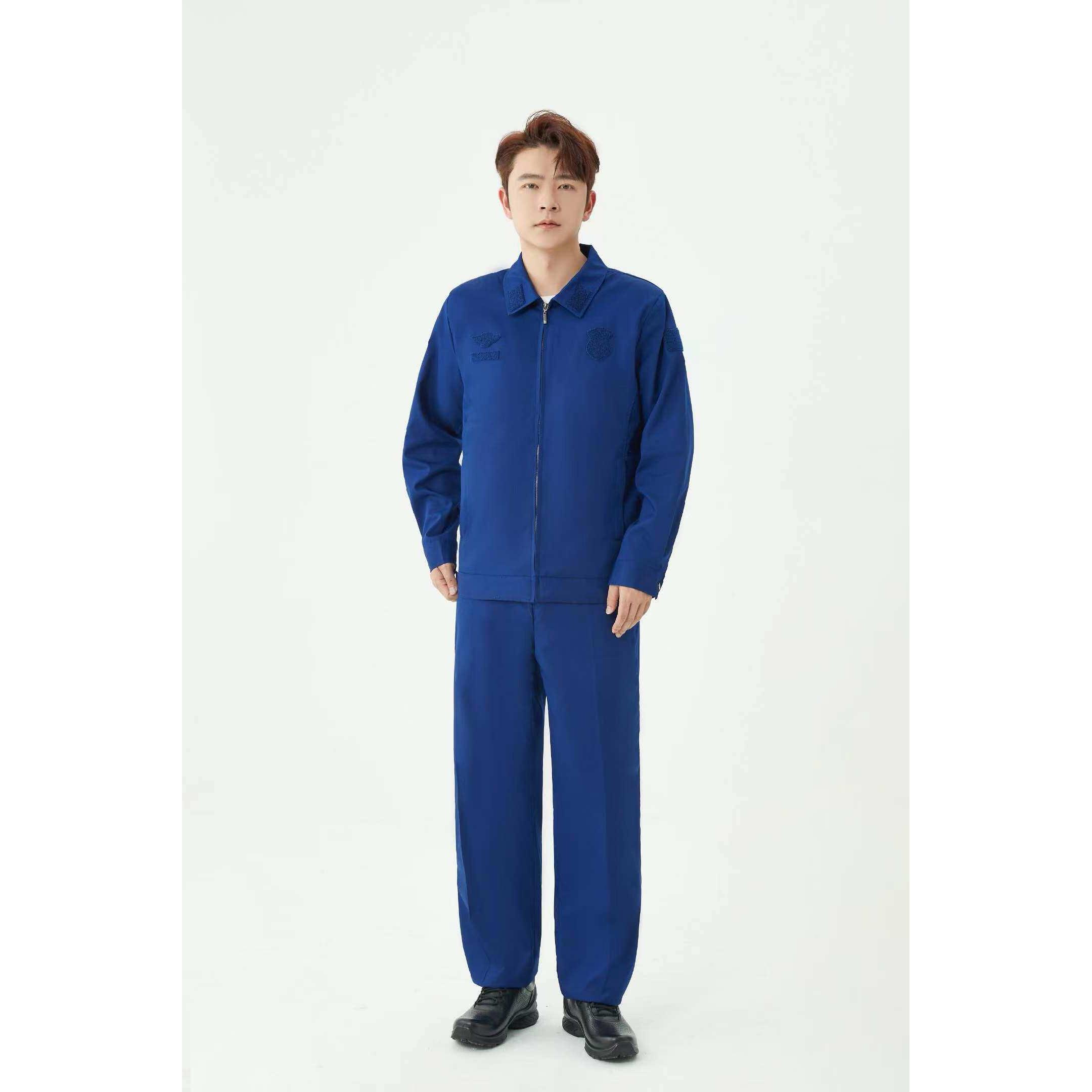 新款消备勤春秋服长袖套装耐磨工作服冬季男夏季短袖夹克消蓝色