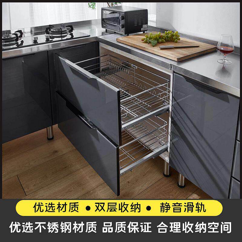 简易不锈钢橱柜家用灶台柜厨房碗柜水槽柜出租房用储物柜组装橱柜