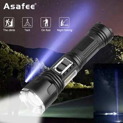 跨境新款XHP160双开关TYPE-C充电变焦COB红光侧灯带电显2000流明