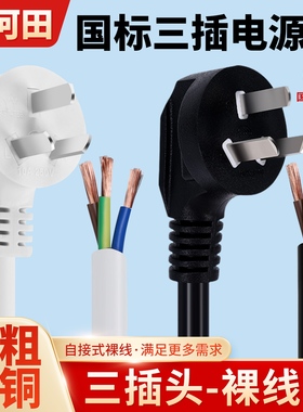 三芯纯铜电缆电源线国标插头带线大功率10A/16a裸尾1.5/2.5/4平方