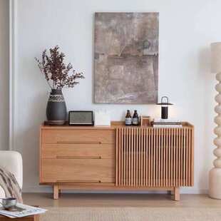 日式实木餐边栅门客厅现代靠墙简约茶水柜民宿原木玄关收纳储物柜