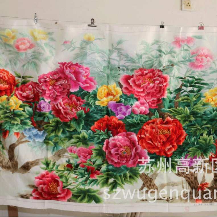 苏绣工艺品客厅会议室装饰画新款手工刺绣牡丹绣片