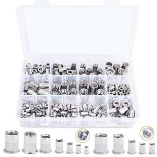 跨境  230PCS 盒装 公制/英制 304不锈钢平头螺纹拉铆螺母套件