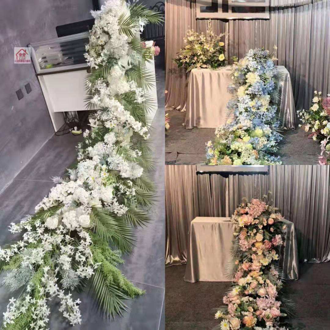 婚庆道具装饰仿真花绢花森系三角排花拖尾摄影背景道具婚礼布置
