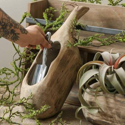 象形单手花槽 河柳实木家居摆件 侘寂风做旧花盆