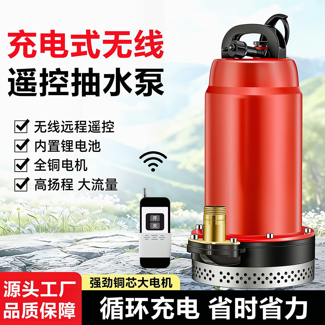 鑫之源充电式遥控直流潜水泵家用浇菜农田灌溉户外无线锂电抽水泵