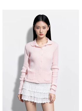 BM针织开衫女纯色麻花甜美设计感毛衣2026新款显瘦百搭长袖上衣