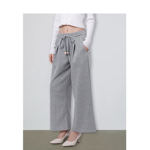 BM长裤女2026新款休闲裤纯色绑带小个子显瘦显高垂坠感百搭裤子