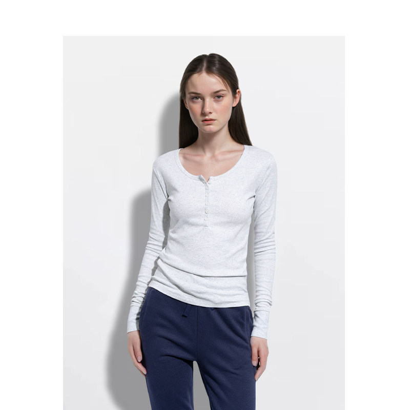 BM长袖女纯色圆领T恤内搭2026新款春秋修身显瘦高级感外穿上衣