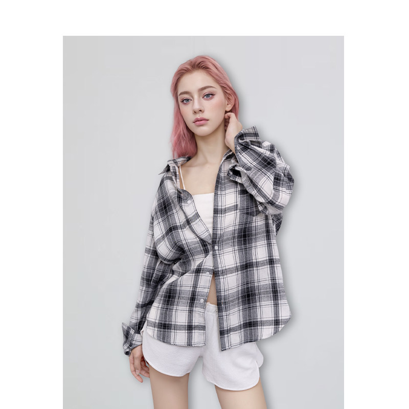 BM衬衫女2026年新款春秋复古百搭格子休闲气质通勤长袖上衣外套