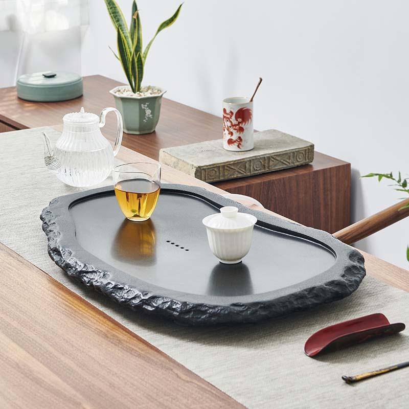 天然乌金石茶盘家用简约茶台茶海现代小型干泡托盘办公室功赵之吴