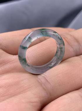 翡翠高冰飘兰花指环白玻璃种戒圈男女款阳绿指环镶嵌