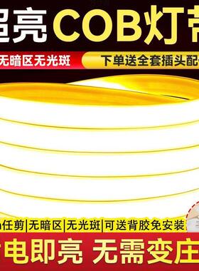 超亮cob灯带LED高压220V家用客厅自粘吊顶室外工程户外软灯条