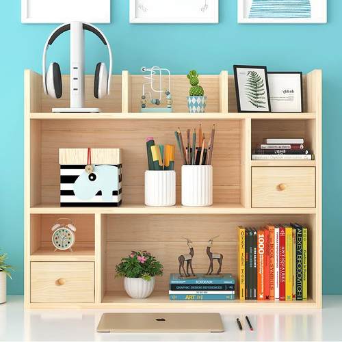 简易实木桌上书架学生儿童松木小书架收纳架多层柜桌面飘窗置物架