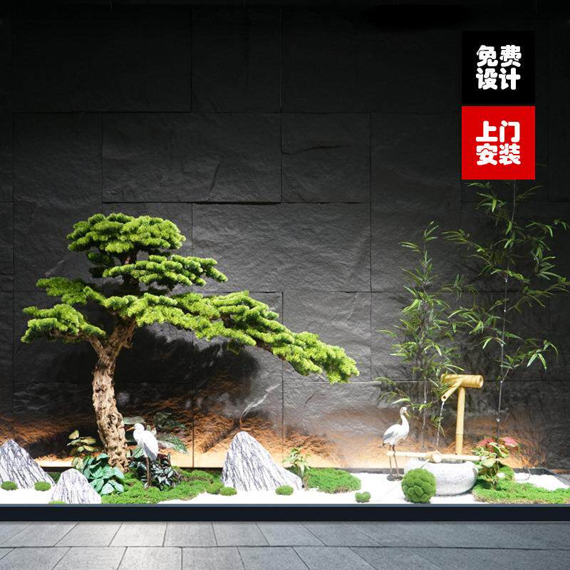 新中式仿真罗汉松室内落地造景橱窗楼梯下玄关假迎客松花艺绿植物