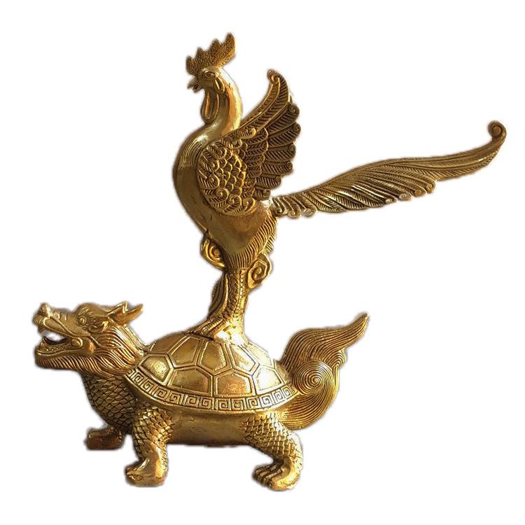 厂家古玩铜器铜金鸡踏龙龟鳌头摆件家居装饰金属工艺品