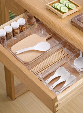 日式塑料直角抽屉收纳化妆品分隔整理盒厨房餐具收纳盒家用多功能