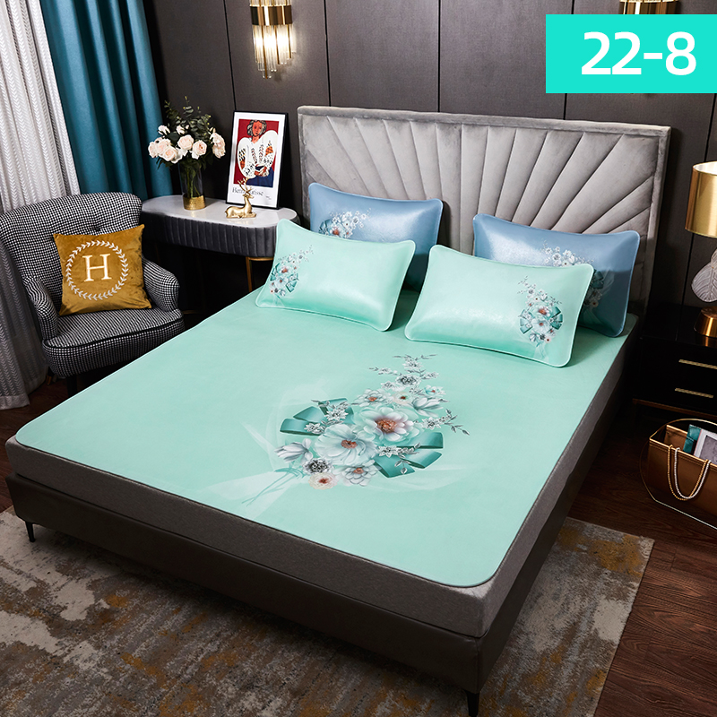 牛皮凉席头层水牛皮软席彩绘真皮席子三件套1.O8米1.5m彩色加厚