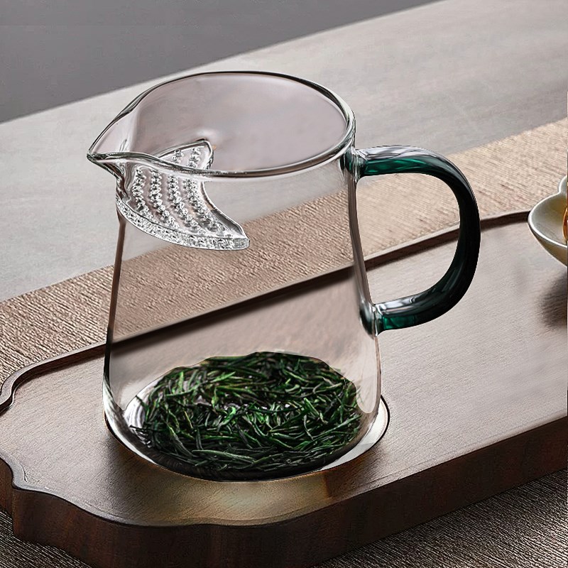 玻璃月牙公道杯茶漏一体耐热茶壶绿茶泡茶K器分茶过滤公杯滤网茶