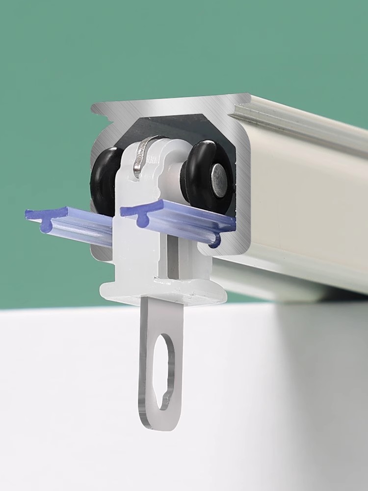 加厚静音窗e帘轨道滑轮铝合金顶装侧装带交叉器挂钩滑道单双直轨