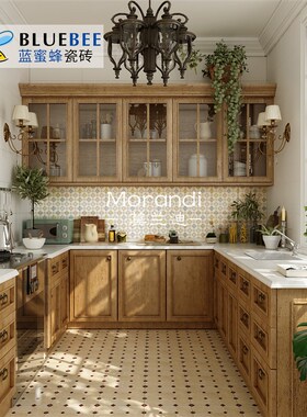 法式复古卫生间瓷砖30p0X600轻奢花砖地砖奶油风柔光厨房绿色墙砖