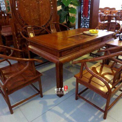 茶桌大功夫茶台休闲红木实木款木古典东阳木雕长茶几花刺猬紫檀梨