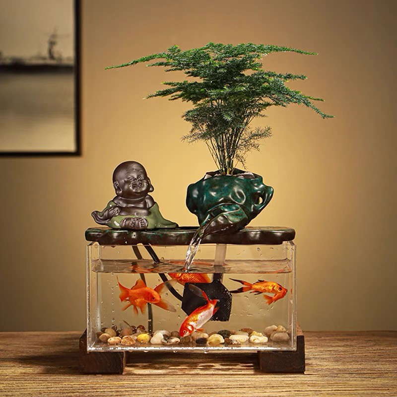 家居鱼缸流水喷泉循环水招财客厅C摆件玄关装饰品办公室桌面送礼