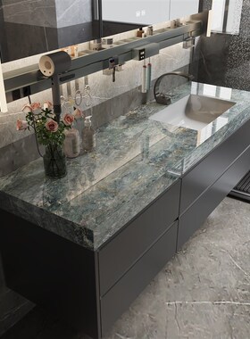 蓝色梦境岩板无缝陶瓷一r体盆浴室柜组合卫生间洗漱台洗手盆柜定