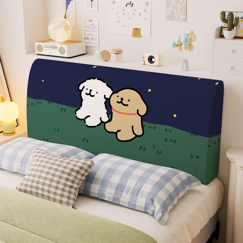 全包床头罩套卡通可爱小狗通用弹C力床头防尘保护套木质铁床遮丑