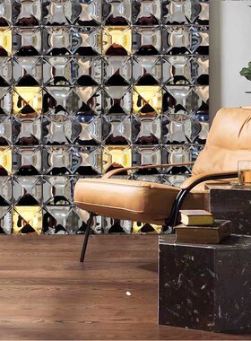 3D面包面d金属不锈钢马赛克 黑色镜面菱形背景墙吧前酒店装修瓷砖