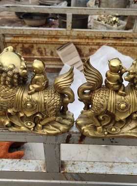 纯铜祥云送y子麒麟  摆件