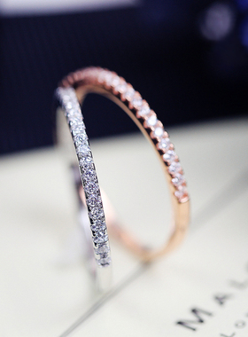 细素圈锆石情侣戒指女玫瑰金不易掉色时J尚小碎钻装饰小指尾戒指